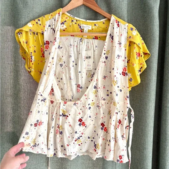 NWT Meadow Rue by Anthropologie Floral Wrap Blouse size 4 - Picture 5 of 7